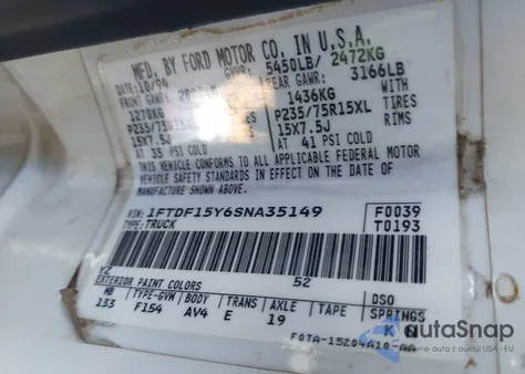 1995 Ford F150 из США, поврежденный, VIN 1FTDF15Y6SNA35149